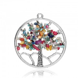 Trendy Zinc Alloy Colorful Tree of Life Vintage Pendant Necklace for Women