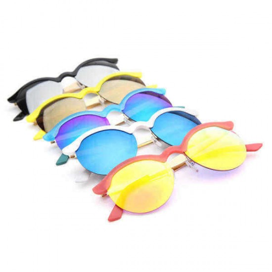 UV400 Women Round Sun Glassess Half Frame Alloy Legs Colorful Glossy Eyewear Glasses