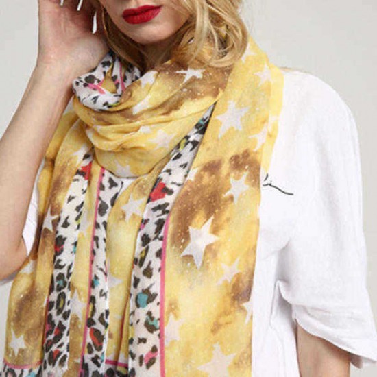 Unique Breathable Star Leopard Print Scarf Summer Cotton Special Shawl for Women