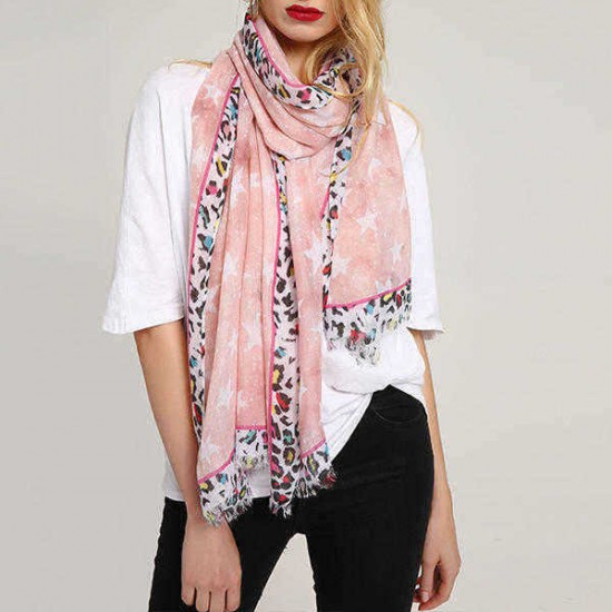 Unique Breathable Star Leopard Print Scarf Summer Cotton Special Shawl for Women