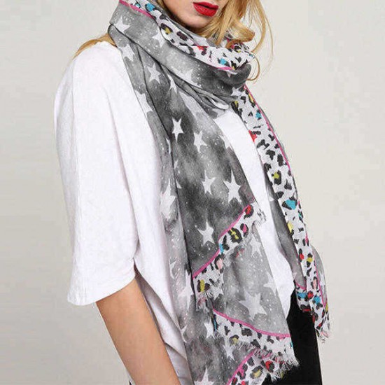 Unique Breathable Star Leopard Print Scarf Summer Cotton Special Shawl for Women