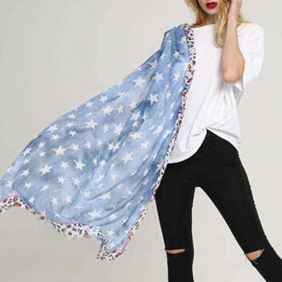 Unique Breathable Star Leopard Print Scarf Summer Cotton Special Shawl for Women