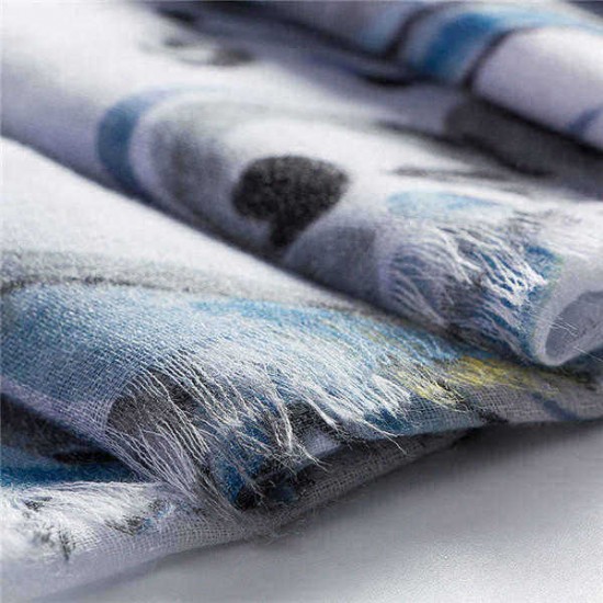 Unique Linen Lightweight Watercolor Printting Scarf Fashion Wild Soft Shawl Sunscreen Wraps