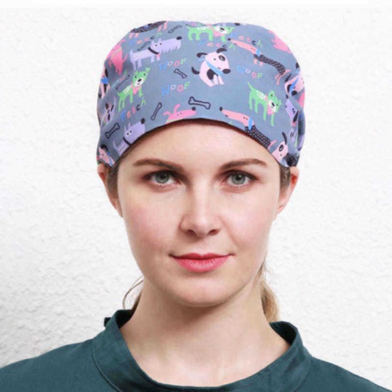 Unisex Adjustable Strap Animal Print Surgical Cap Doctor Nurse Operating Beanie Hat Work Cap