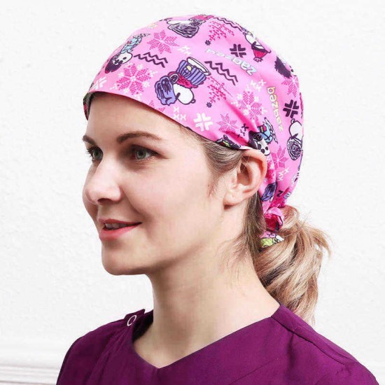 Unisex Adjustable Strap Animal Print Surgical Cap Doctor Nurse Operating Beanie Hat Work Cap