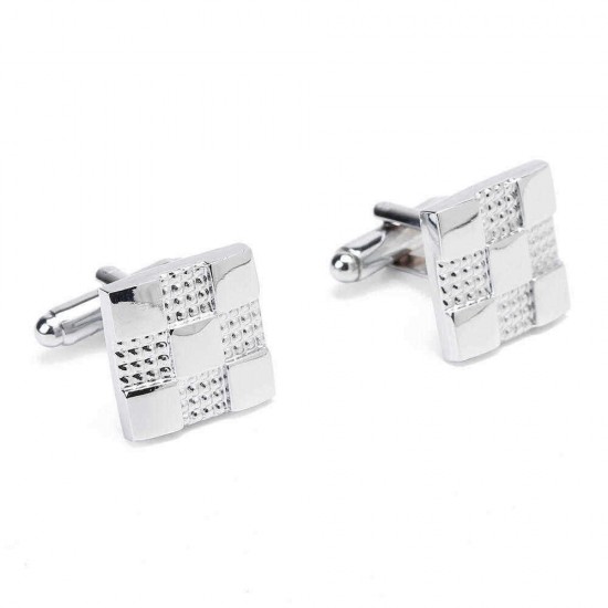 Unisex Business Silver Grid Cufflinks Plus Tie Clip Set High-grade Cufflinks