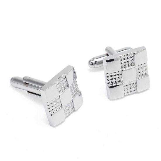 Unisex Business Silver Grid Cufflinks Plus Tie Clip Set High-grade Cufflinks