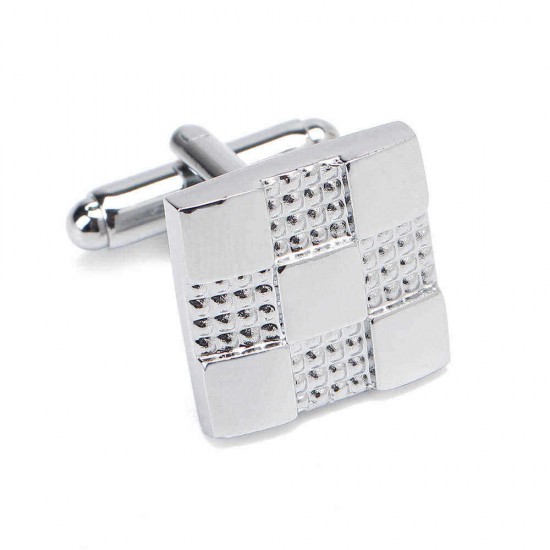 Unisex Business Silver Grid Cufflinks Plus Tie Clip Set High-grade Cufflinks