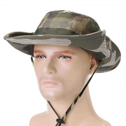 Unisex Camouflage Foldable Bucket Hat Outdoor Mountaineering Hat Big Visor Hat Mesh Breathing Basin Cap