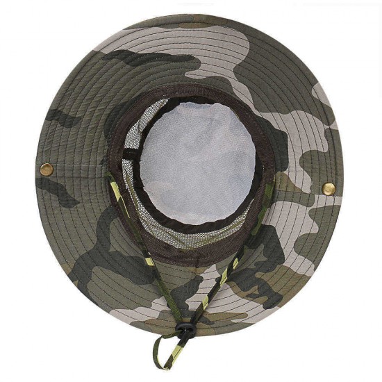 Unisex Camouflage Foldable Bucket Hat Outdoor Mountaineering Hat Big Visor Hat Mesh Breathing Basin Cap