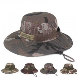 Unisex Camouflage Foldable Bucket Hat Outdoor Mountaineering Hat Big Visor Hat Mesh Breathing Basin Cap