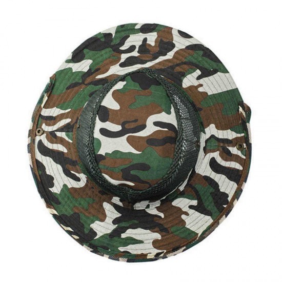 Unisex Camouflage UV protection With String Bucket Hat Outdoor Mountaineering Hat Big Visor Mesh Breathing Cap