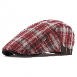 Unisex Casual Outdoor Adjustable Plaid Pattern Cotton Beret Peaked Cap Hat