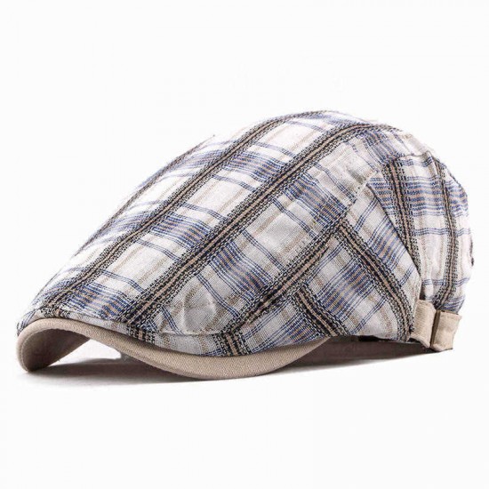 Unisex Casual Outdoor Adjustable Plaid Pattern Cotton Beret Peaked Cap Hat