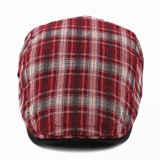 Unisex Casual Outdoor Adjustable Plaid Pattern Cotton Beret Peaked Cap Hat