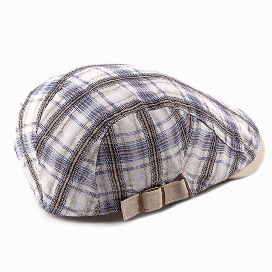 Unisex Casual Outdoor Adjustable Plaid Pattern Cotton Beret Peaked Cap Hat