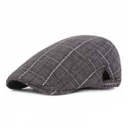 Unisex Cotton And Linen Beret Caps Forward Caps Outdoor Travel Hats Plaid Retro Hat