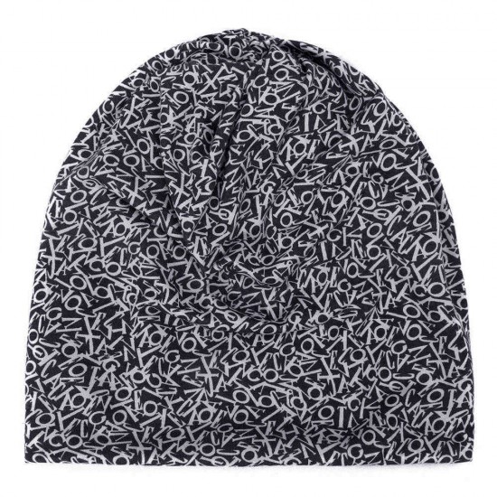 Unisex Cotton Beanie Multi-purpose Letters Print Scarf Headband Hat