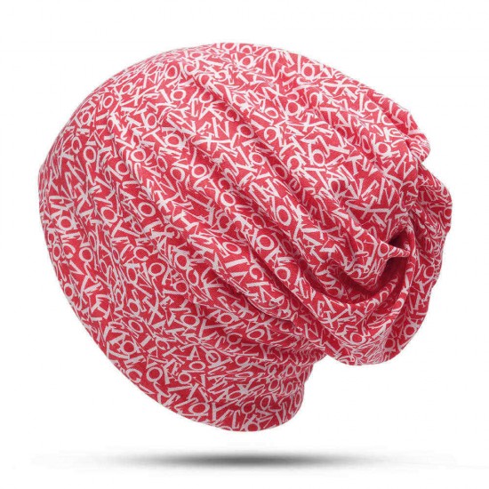 Unisex Cotton Beanie Multi-purpose Letters Print Scarf Headband Hat