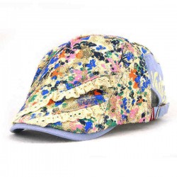 Unisex Cotton Flower Printed Washed Beret Hat Buckle Adjustable Paper Boy Cabbie Golf Breathable Cap