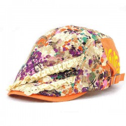 Unisex Cotton Flower Printed Washed Beret Hat Buckle Adjustable Paper Boy Cabbie Golf Breathable Cap