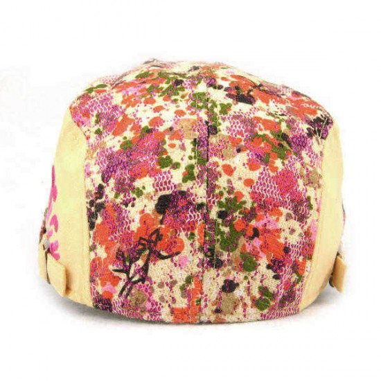 Unisex Cotton Flower Printed Washed Beret Hat Buckle Adjustable Paper Boy Cabbie Golf Breathable Cap