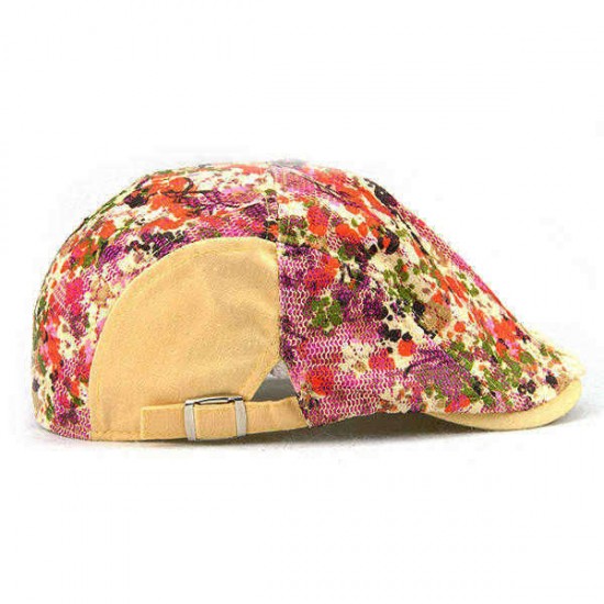 Unisex Cotton Flower Printed Washed Beret Hat Buckle Adjustable Paper Boy Cabbie Golf Breathable Cap