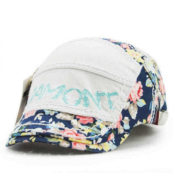 Unisex Cotton Flower Printed Washed Beret Hat Buckle Adjustable Paper Boy Cabbie Golf Gentleman Cap