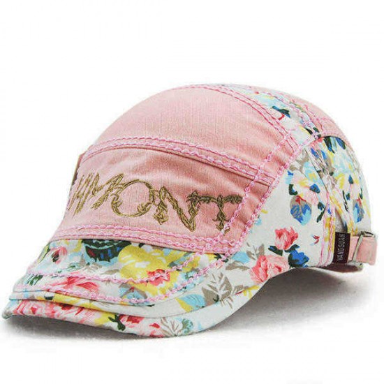 Unisex Cotton Flower Printed Washed Beret Hat Buckle Adjustable Paper Boy Cabbie Golf Gentleman Cap