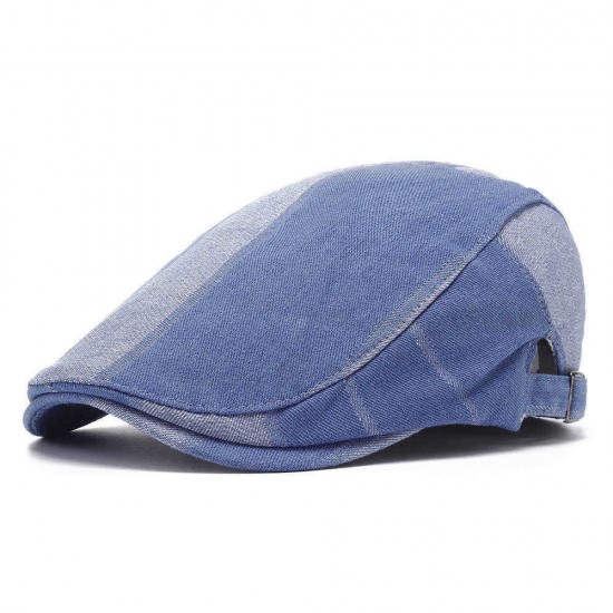 Unisex Denim Short Brim Distressed Blue Sunshade Peaked Cap Beret Hat