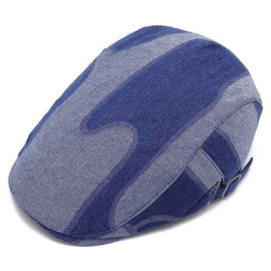 Unisex Denim Short Brim Distressed Blue Sunshade Peaked Cap Beret Hat