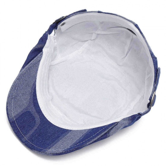 Unisex Denim Short Brim Distressed Blue Sunshade Peaked Cap Beret Hat