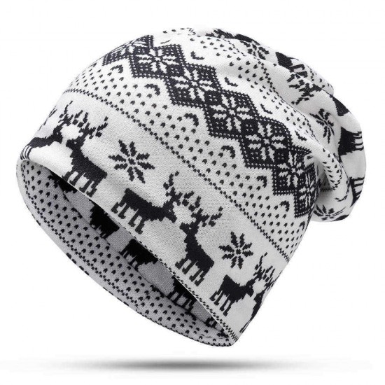 Unisex Elk Flower Print Multipurpose Skullcap Beanie Hat Neck Warmer