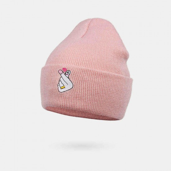 Unisex Embroidered Heart Beanie Wool Hat Turban Hat