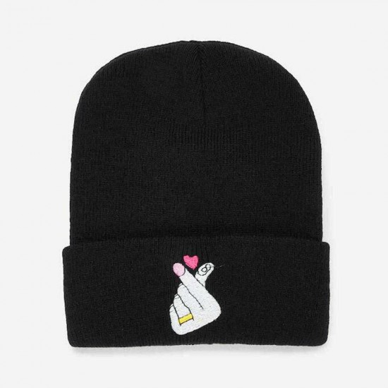 Unisex Embroidered Heart Beanie Wool Hat Turban Hat