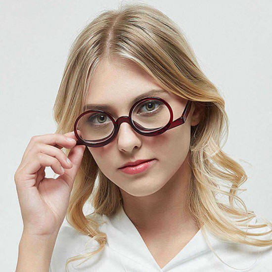 Unisex Flip-up Round Frame Reading Glasses Cosmetic Makeup Glasses Presbyopic Eyeglasses