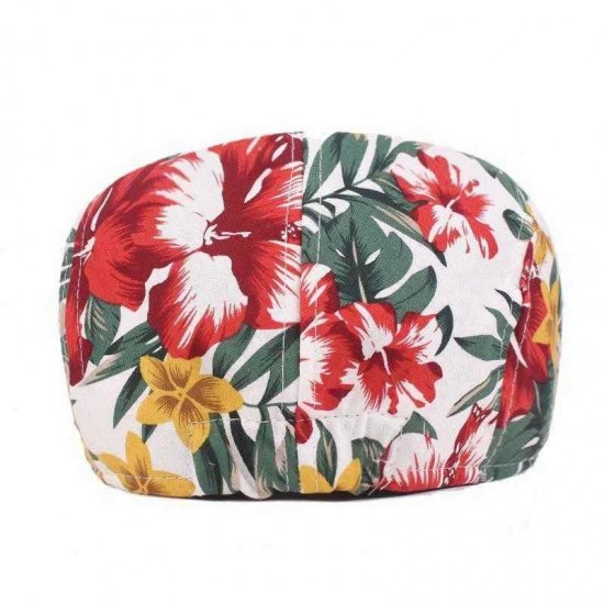 Unisex Flower Print Vogue Cotton Beret Caps Outdoor Casual Sunshade Peaked Forward Hat