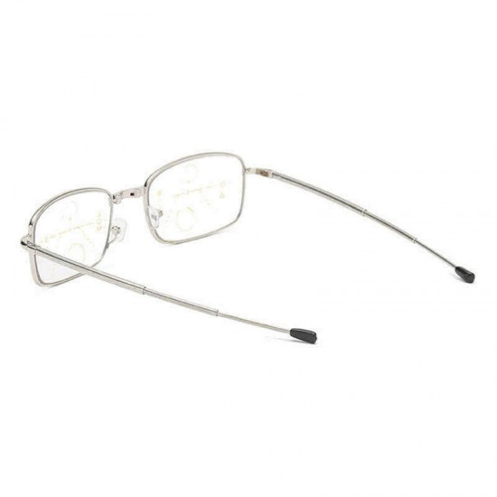 Unisex Foldable Discolored Anti-Blue Light Multi-focus Anti-fatigue Flexible Square Reading Glasses