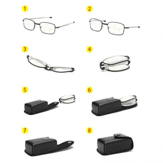 Unisex Foldable Discolored Anti-Blue Light Multi-focus Anti-fatigue Flexible Square Reading Glasses