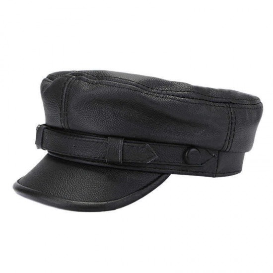 Unisex Genuine Leather Breathable Flat Hats Adjustable Cap