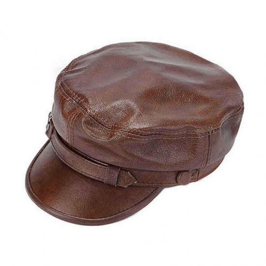 Unisex Genuine Leather Breathable Flat Hats Adjustable Cap