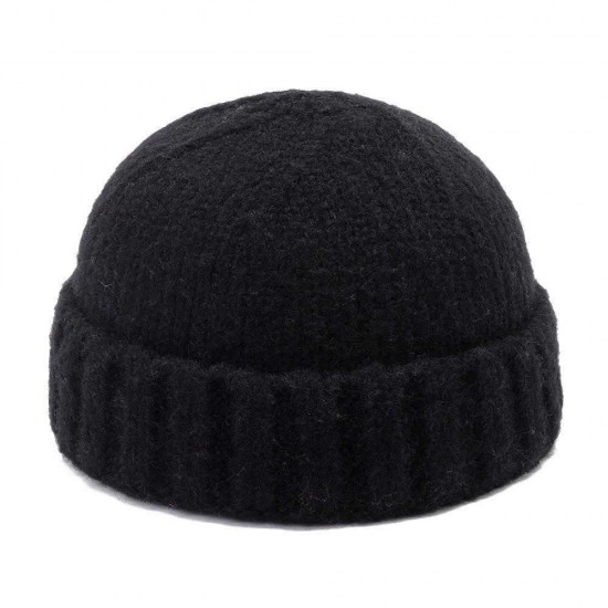 Unisex Hand Crochet Thick Warm Knit Plain Brimless Hats Outdoor Casual Skullcap