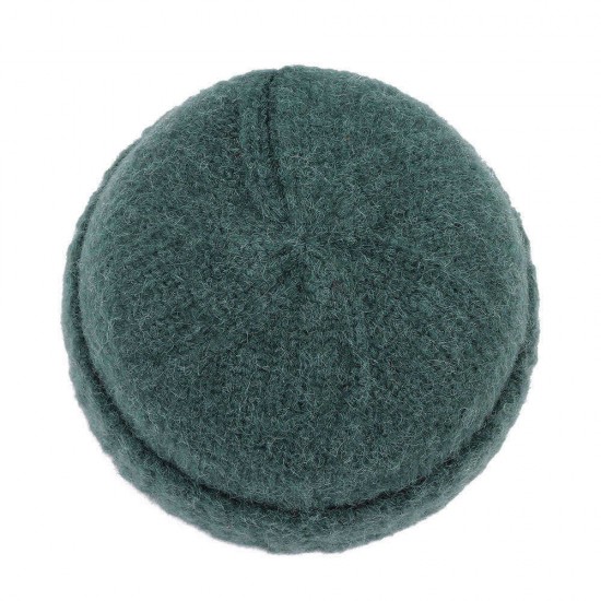 Unisex Hand Crochet Thick Warm Knit Plain Brimless Hats Outdoor Casual Skullcap