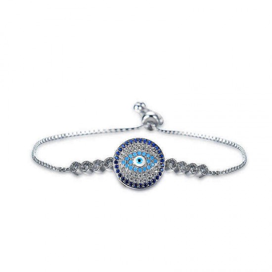 Unisex Jewelry Unique Blue Evil Eye Zircon Adjustable Charm Bracelet