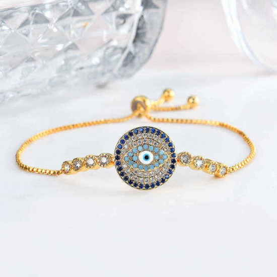 Unisex Jewelry Unique Blue Evil Eye Zircon Adjustable Charm Bracelet