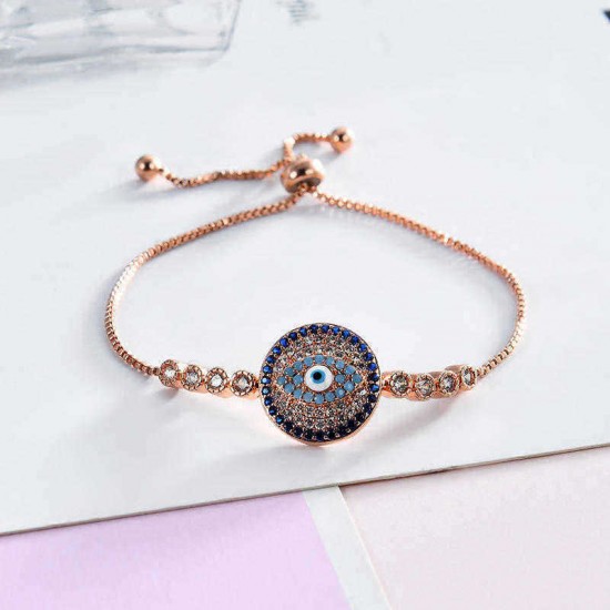 Unisex Jewelry Unique Blue Evil Eye Zircon Adjustable Charm Bracelet