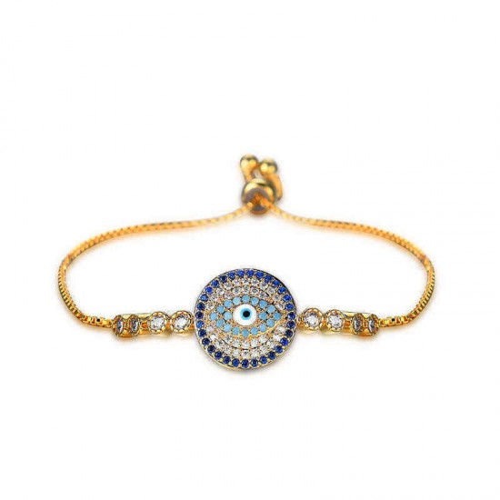 Unisex Jewelry Unique Blue Evil Eye Zircon Adjustable Charm Bracelet