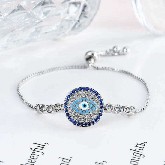 Unisex Jewelry Unique Blue Evil Eye Zircon Adjustable Charm Bracelet