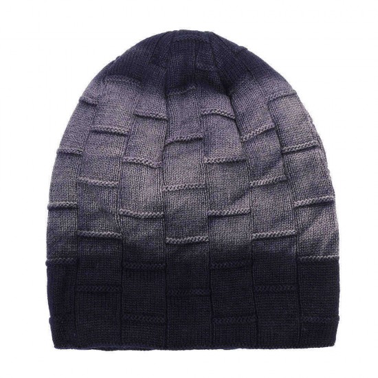 Unisex Knit Beanie Hat Gradient Dyeing Headgear Warm Earmuffs Pile Cap