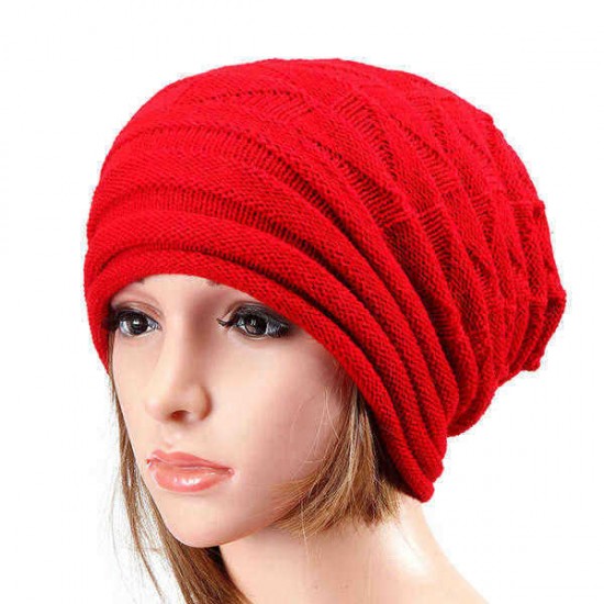 Unisex Knitted Crochet Stripe Beanie Hat Knitting Foldable Elastic Baggy Cap For Men Women